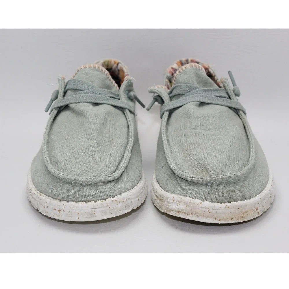 Hey Dude Wendy Aloe Sage Green Canvas Loafers Shoes Womens 8 Butterfly Chevron